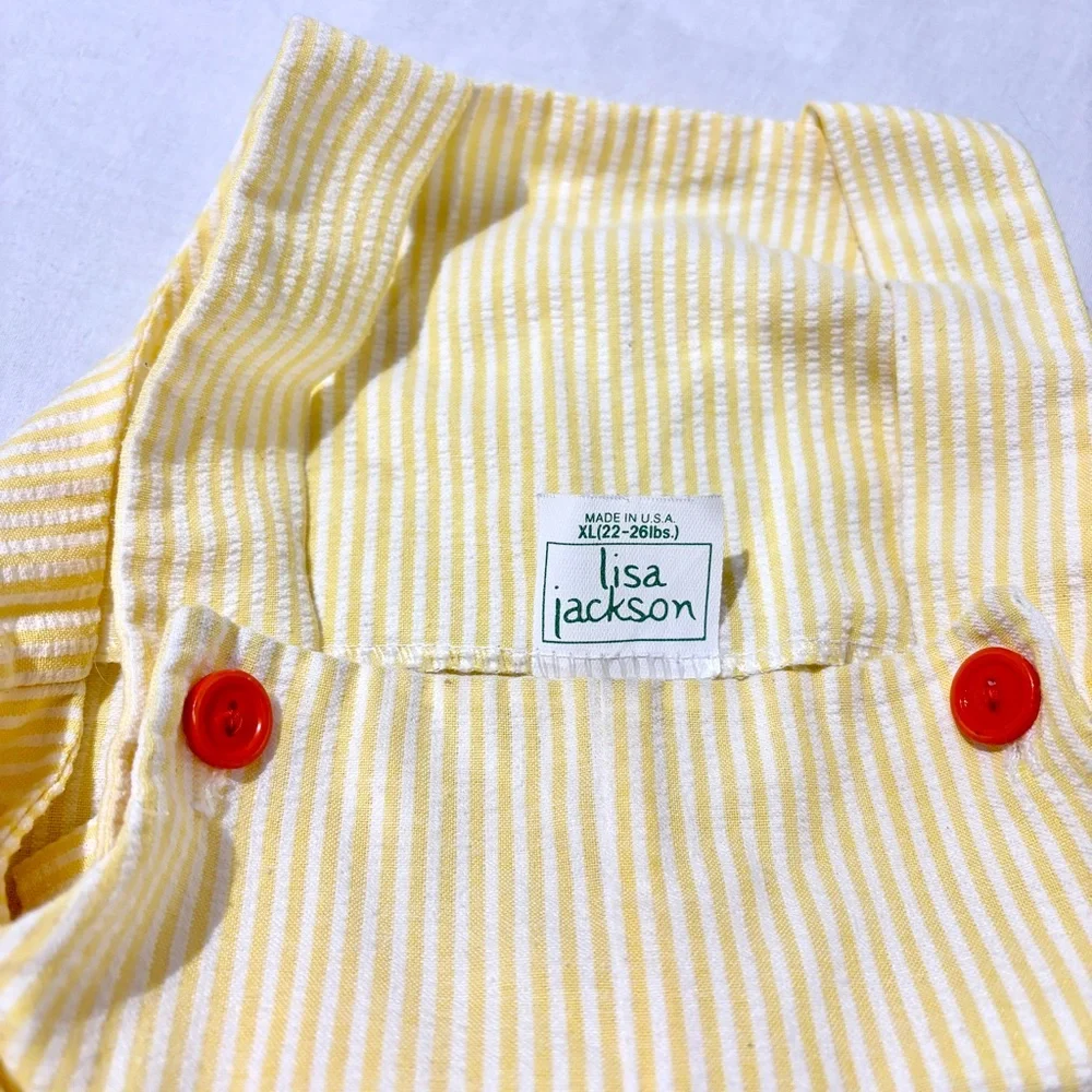 Lisa Jackson Yellow Stripped Overalls with Bunny Carrots (Vintage) Easter Spring